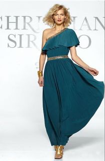 GODDESS DRESS LIMITED EDITION CHRISTIAN SIRIANO Teal Maxi One Shoulder