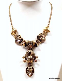 Chunky Vintage Style Antique Gold Teardrop Crystal Statement Necklace