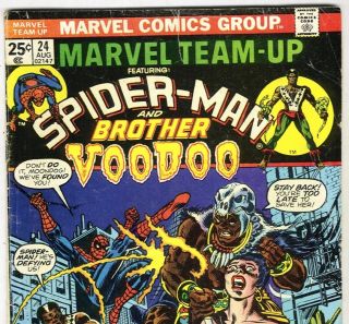MARVEL TEAM UP #24 Spider Man & Brother VooDoo from Aug. 1974 in G/VG