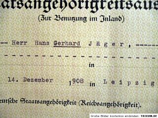 German Reich citizenship ID certificate   Berlin 1939   killed in