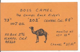 Boss Camel Acampo California Vintage QSL Card