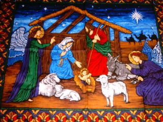 New Christmas Nativity Scene Jesus Religious Large Cotton Fabric Panel