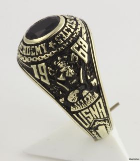 1968 United States Naval Academy Class Ring 14k Gold Syn Blue Spinel