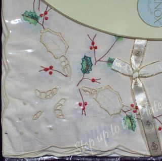 Lenox China Holiday 4 Christmas Napkins Embroidered Cutwork New High