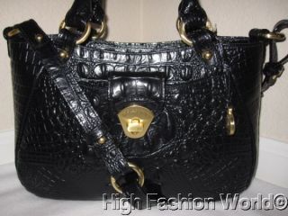 NEW BRAHMIN Claudia BLACK MELBOURNE Handbag Satchel Leather Croc