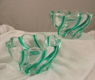 Mikasa Germany Clear Glass Bowl w Green Swirl Stripe NW