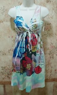 Ocean Shore Halter Top Dress Sz M Sundress Butterflies Floral Casual