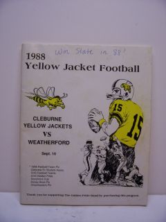 1988 Yellow Jacket Football Program Cleburne High School Texas