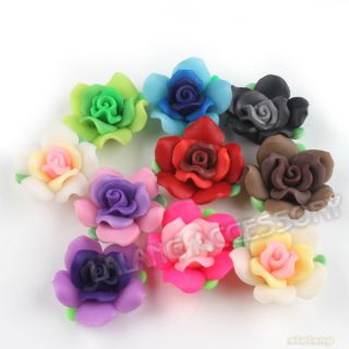 20x Mixed Roses Fimo Polymer Clay Beads Fit Necklace 30mm 111033