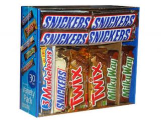 Chocolate Variety Pack   30 count box. Each box contains 10 Snickers
