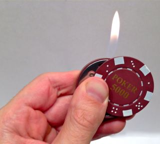 Poker Chip Lighter 5000 Dollar Chocolate Click Butane Torch Casino