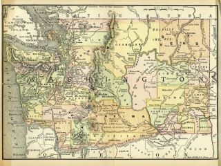 Washington State Antique Map Detailed Cities Towns 1890