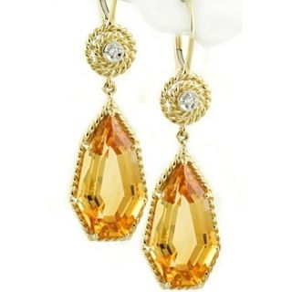 Fancy 11 95ct Orange Citrine Diamond Dangle Drop Earrings 14k Yellow
