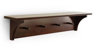 Classic Wood Wall Shelf with 4 Pegs Chocolate Finish