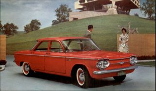 1961 Chevrolet Corvair 4 Door Sedan Classic Car Old Postcard