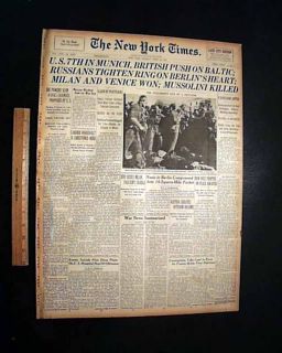 1945 Benito Mussolini Assassination Death Duce of Fascism WWII Italy