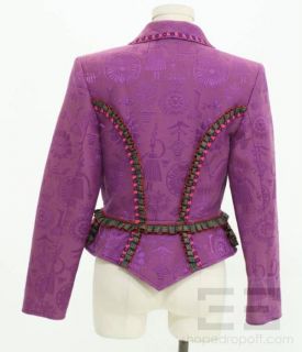 Christian Lacroix Purple Jacquard Plaid Ribbon Trim Jacket Size 40