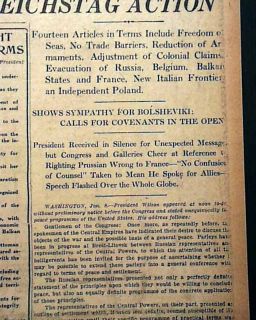 14 Fourteen Points Woodrow Wilson Speech World War I WWI Germany 1918