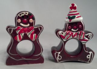  Ceramic Napkin Rings Gingerbread Holders Christmas Set of 2