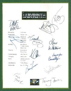 Labyrinth Signed Script rpt David Bowie Jim Henson George Lucas Frank
