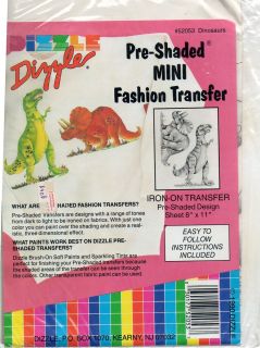 Vintage Dizzle Art Iron on Transfer MINI Pre Shaded DINOSAURS 1990