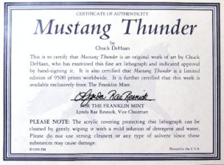 Frankilin Mint Framed Art Chuck DeHaan Mustang Thunder