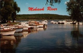 1960s Blains Bay Marina Mohawk River Cohoes NY Postcard