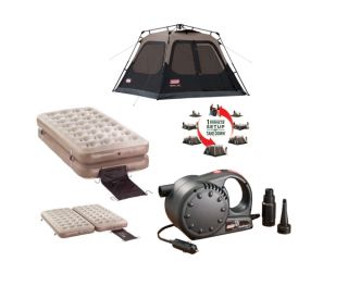 coleman 4 person instant tent airbed matress pump 2yr warranty package