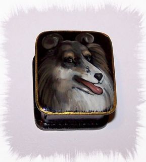 Russian Handmade Lacquer Box Collie Colley Colly Dog