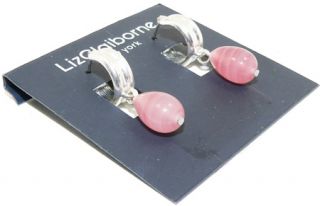 Liz Claiborne Semi Precious Pink Stone Huggie Hoop Earrings Jewelry