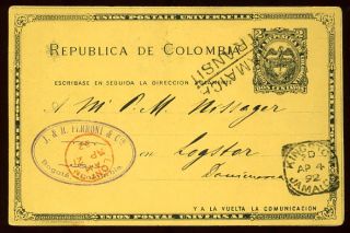 COLOMBIA POSTAL STATIONERY DENMARK VIA JAMAICA