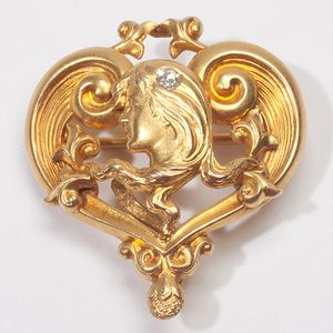  Nouveau 14k Gold Diamond Woman Locks Brooch Pin Vintage Fine Jewelry