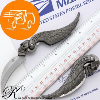 Collectible Folding Pocket Fantasy Knife Skull Feather Handle Letter