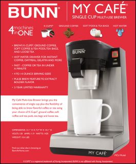 Bunn MCU Multi Brewer Machine 4 in 1 Coffee Pod K Cup Tea Maker Hot