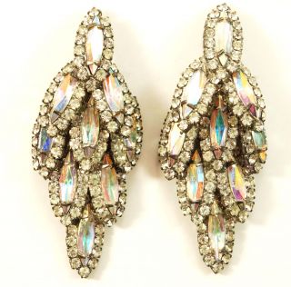 Vintage Chandelier Earrings Marquise Aurora Borealis Round Crystal