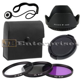 55MM UV CPL FLD Filter Kit + Hood + Cap + Keeper For Sony A33 A35 A65