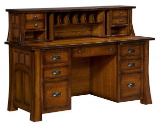 Amish Computer Desk Hutch Topper Solid Wood Home Office Furniture File