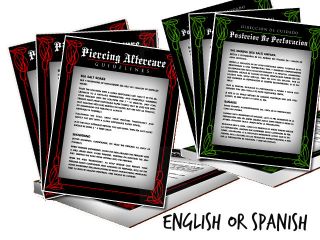 Piercing Tattoo Supplies Consent Forms Aftercare Cards English Spanish