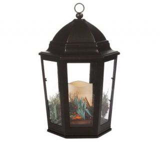 BethlehemLights 15 Battery Operated Candle Lantern with Greenery