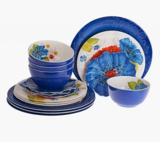 Laurie Gates Forget Me Nots 16 Piece Outdoor Dinnerware Set — 