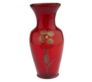 Fenton ArtGlass Hand Painted Heirloom Collection Ruby Vase —