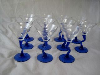 water drinking glasses with cobalt blue curved stems unique