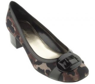 AK Anne Klein Printed Fabric Buckle Detail Slip on Pumps —