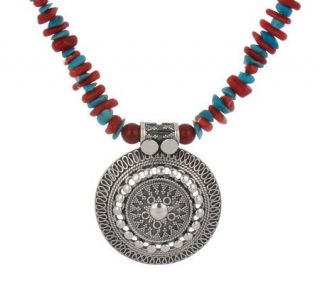 Artisan Crafted Sterling Medallion Gemstone Chip 18 Necklace
