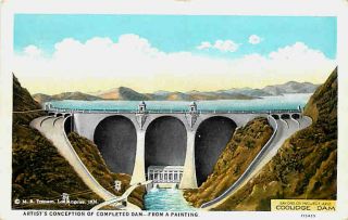 Coolidge Dam Arizona AZ 1926 Artist Concept Downstream Vintage