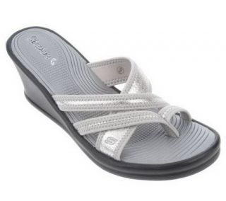 Skechers Metallic Strappy Wedge Thong Sandals —