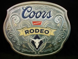 Coors Banquet Rodeo Belt Buckle Metal Tin Beer Sign Bar or Man Cave