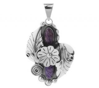 Dominique Dinouart Sterling Flower and Leaf GemstonePendant — 