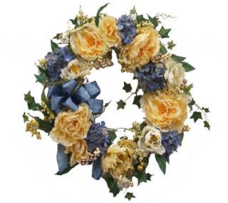 20 Yellow Peony and Blue Hydrangea Wreath by Valerie —