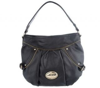 KathyVanZeeland Relaxed Nappa Zip Top Hobo Bag with Buckle Accents